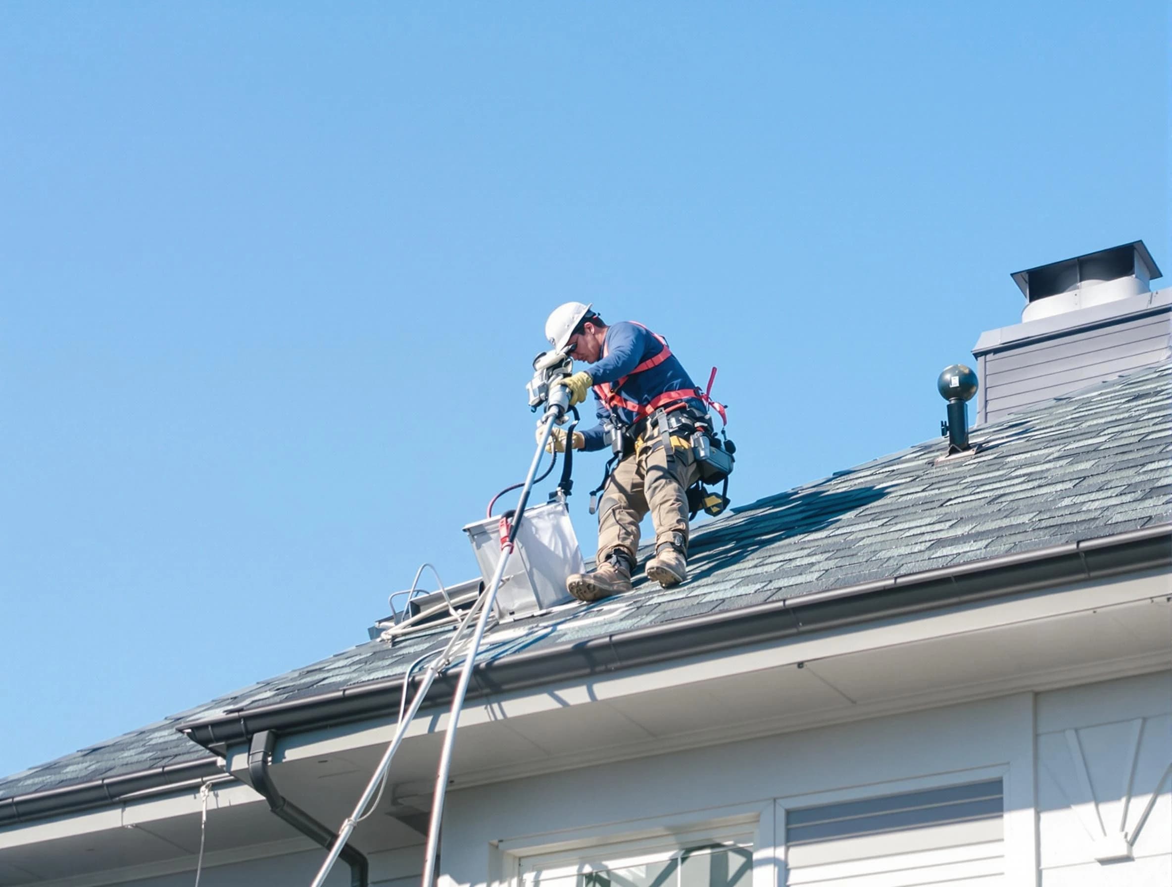 Tecumseh Dryer Vent Cleaning certified technician cleaning a roof-mounted dryer vent system in Tecumseh