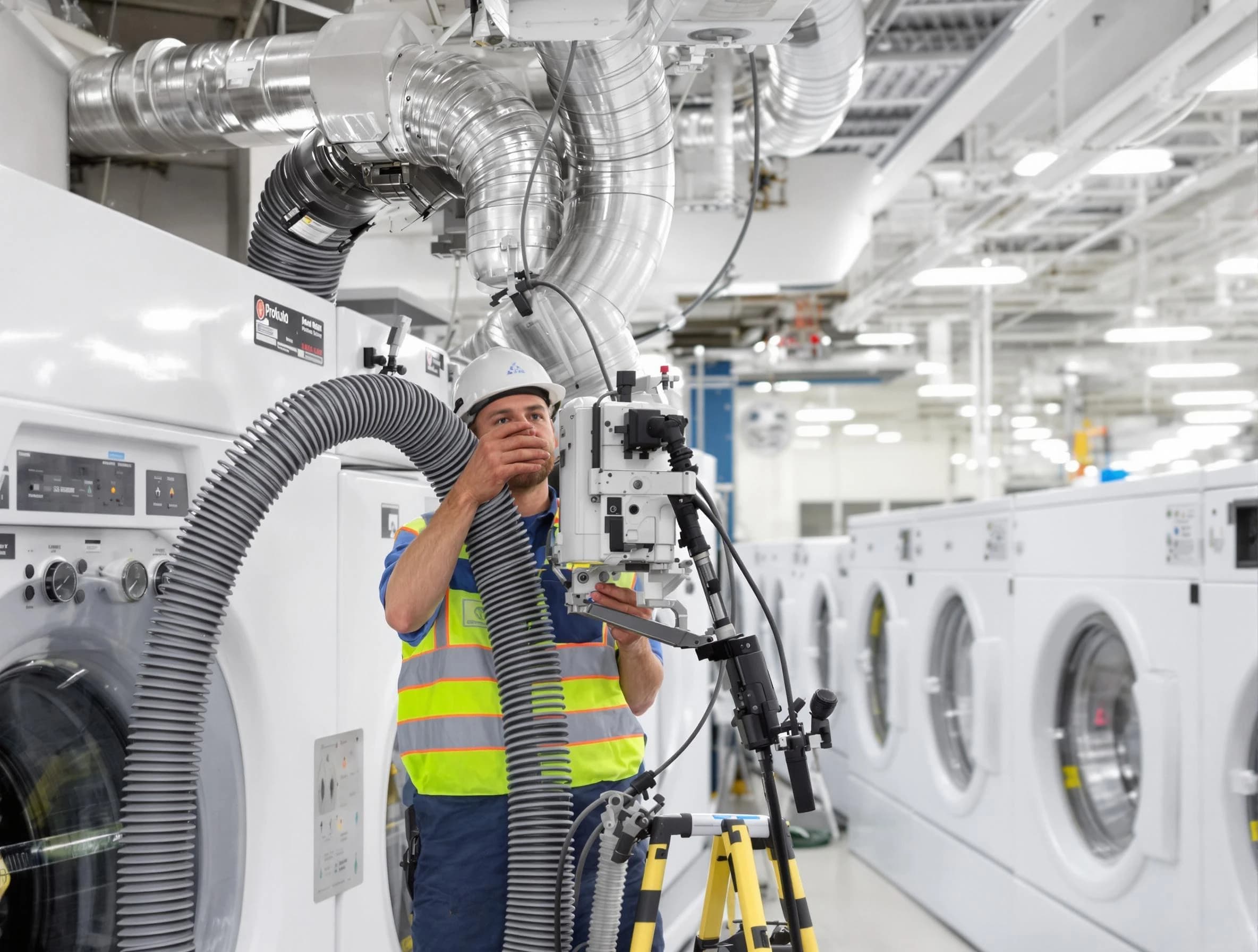 Tecumseh Dryer Vent Cleaning team performing commercial-grade dryer vent cleaning at a business facility in Tecumseh