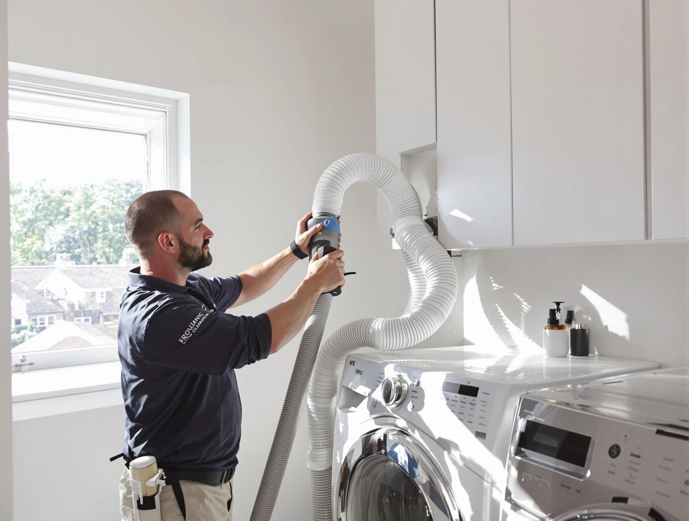 Certified Tecumseh Dryer Vent Cleaning technician performing dryer vent cleaning in Tecumseh