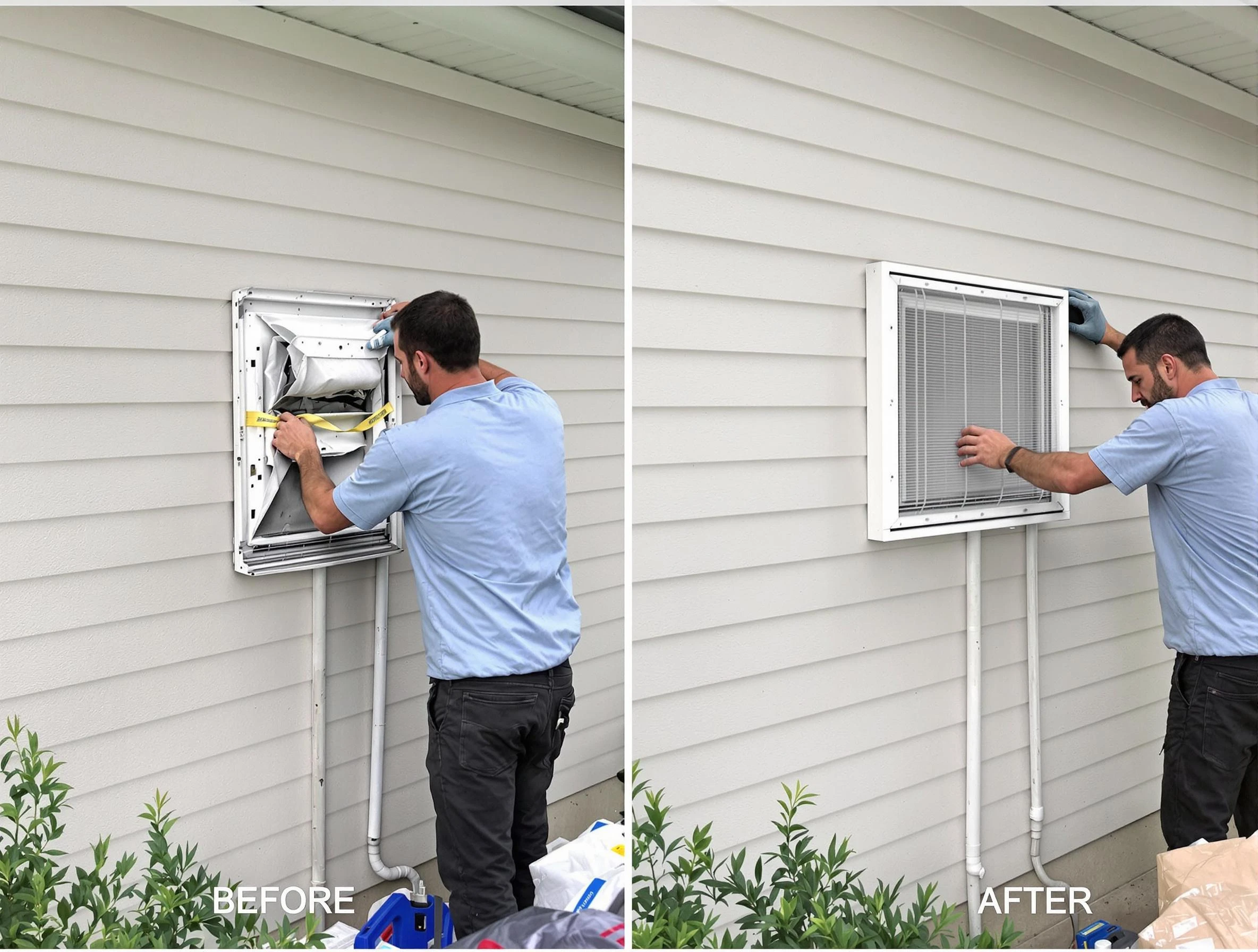 Tecumseh Dryer Vent Cleaning technician installing high-quality dryer vent cover at a residential property in Tecumseh