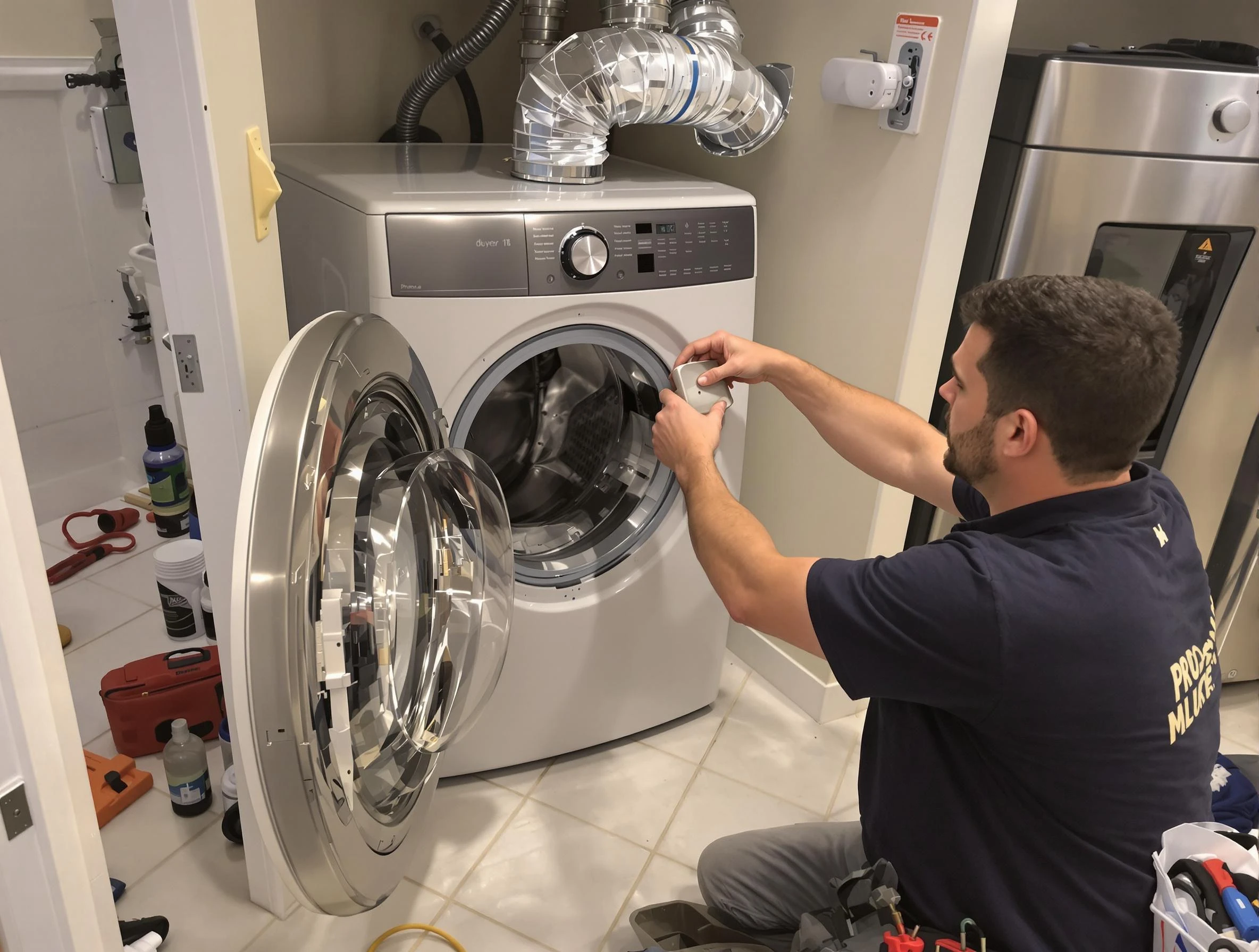 Tecumseh Dryer Vent Cleaning technician performing precise dryer vent hose installation in Tecumseh